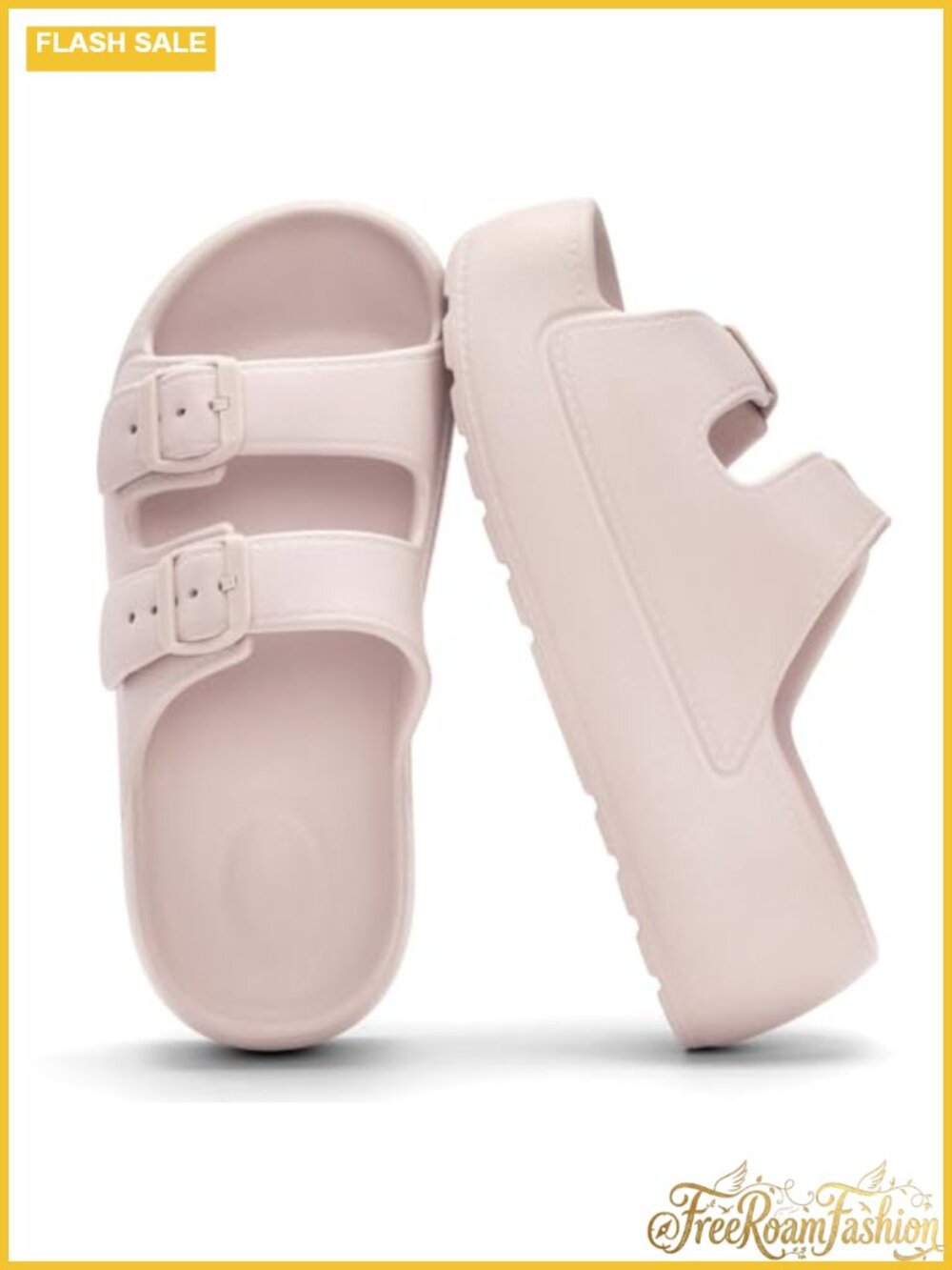 Women Open Toe Platform Slide Sandals Adjustable Double Buckles EVA